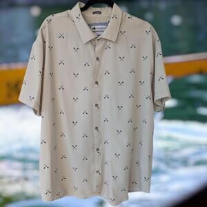 Tallwoods Men's Beige Row Oar AOP Short Sleeve Button-Up Camp Shirt 2XL gorpcore